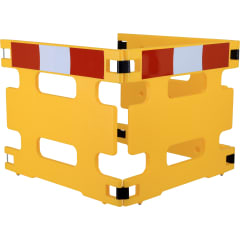 Gelbes Absperrgitter SIMPLY FLEX mit roten und weißen Warnstreifen, faltbar