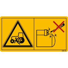 Warnschild Maschinenschild Motor nur vom Fahrersitz aus starten mit Gefahrensymbolen für Quetschgefahr und elektrische Gefahr