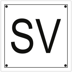 Sicherheitsventil-Kennzeichen SV weißes Schild mit schwarzem Rand und schwarzen Buchstaben SV
