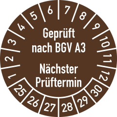 Prüfplaketten - Geprüft nach BGV A3 - Nächster Prüftermin