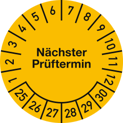 Mehrjahres - Prüfplakette - Nächster Prüftermin, gelb Mehrjahres - Prüfplakette - Nächster Prüftermin, gelb