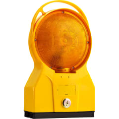 Gelbe TL Bakenleuchte FUTURE mit rundem Leuchtkörper und schwarzem Sockel