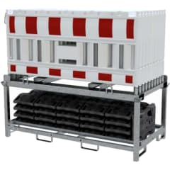 20er NOX LIGHT Absperrschranken-Set in weiß mit roten Reflexstreifen und Fußplatten im Metallgestell