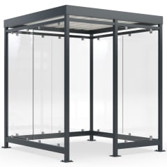 Moderner Raucherunterstand Modell Köln mit Glaswänden und stabilem Metallrahmen