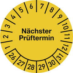 Mehrjahres - Prüfplakette - Nächster Prüftermin, gelb