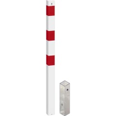 Absperrpfosten Pluto quadratisch herausnehmbar weiß mit roten Streifen und passender Bodenhülse