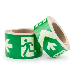 10m Rolle nachleuchtendes Warnmarkierungsband mit Fluchtweg-Piktogramm und Pfeilen