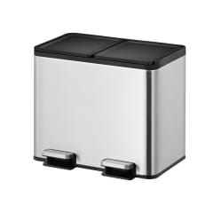 Tret-Mülleimer Essential Splittet Recycler EKO mit 2x 15 Liter Fassungsvermögen aus Edelstahl mit schwarzen Deckeln und Pedalen