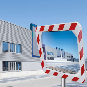 Verkehrsspiegel H600 X B800 Mm Aus Kunststoff – Rot/weiß Mit Reflektorstreifen, Inkl. Halterung Für Wand & Pfosten (Ø 34-90 Mm)