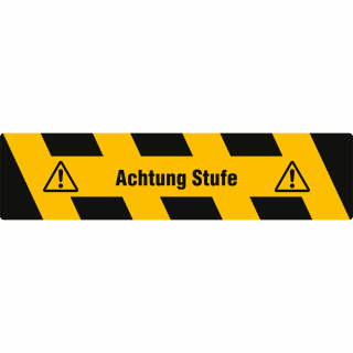 Antirutsch-Trittschutz mit gelb/schwarzer Warnmarkierung und Text