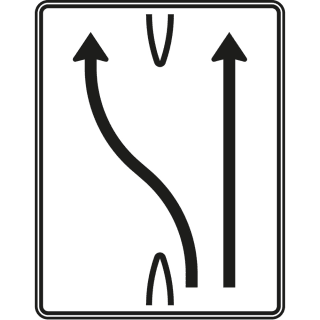 Überleitungstafel 1-streifig nach links und 1-streifig geradeaus - Verkehrszeichen VZ 501-16