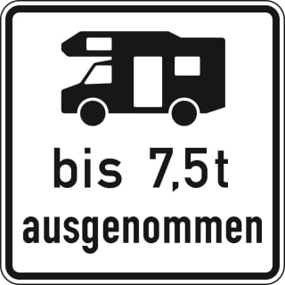 Wohnmobile mit einer zulässigen Gesamtmasse bis 7,5t ausgenommen - Verkehrsschild VZ 1024-19