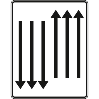 Fahrstreifentafel mit Gegenverkehr, 3-streifig in Fahrtrichtung und 3-streifig in Gegenrichtung - Verkehrszeichen VZ 522-36