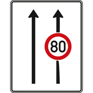 Fahrstreifentafel ohne Gegenverkehr, 2-streifig in Fahrtrichtung (mit VZ 274) - Verkehrszeichen VZ 523-30