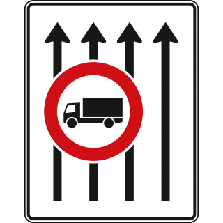 Fahrstreifentafel ohne Gegenverkehr, 4-streifig in Fahrtrichtung (mit VZ 253) - Verkehrszeichen VZ 524-32