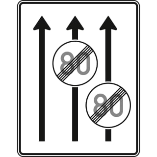 Fahrstreifentafel ohne Gegenverkehr, 3-streifig in Fahrtrichtung (mit VZ 278) - Verkehrszeichen VZ 537-31