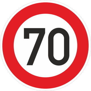 Zulässige Höchstgeschwindigkeit 70 km/h (Verkehrsschild Nr. 274-70)