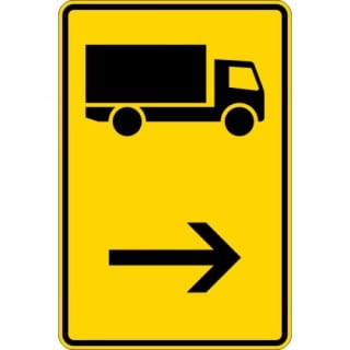 Wegweiser für KFZ mit einer zulässigen Gesamtmasse über 3,5 t, hier rechts (Verkehrsschild Nr. 422-20)