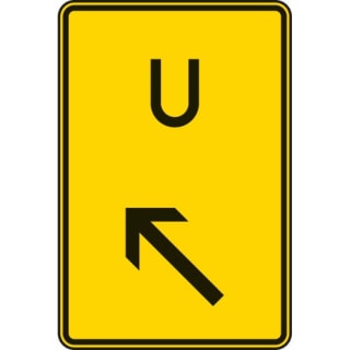Ankündigung oder Fortsetzung der Umleitung, links einordnen (Verkehrsschild Nr. 455.1-12)