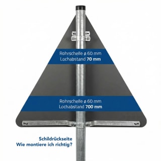 Rohrschelle Ø 60 mm mit Lochabstand 70 mm und 700 mm zur Montage auf Verkehrsschildrückseite