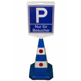 Leitkegel PLASTO 60 cm blau weiß mit Parkhinweis Nur für Besucher und Reflektoren aus Polypropylen