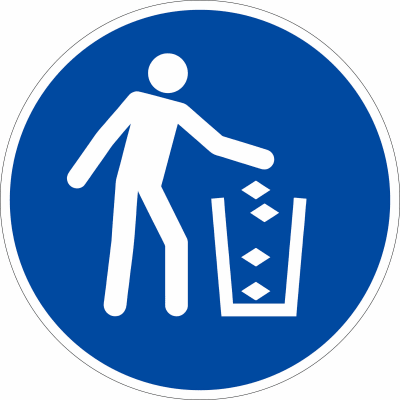 Gebotszeichen - Abfallbehälter benutzen nach ISO 7010 (M 030) Gebotszeichen - Abfallbehälter benutzen nach ISO 7010 (M 030)