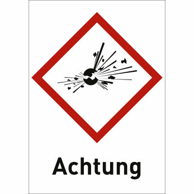 Explodierende Bombe mit Text: Achtung (GHS 01) Explodierende Bombe mit Text: Achtung (GHS 01)