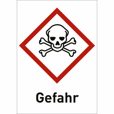 Totenkopf mit Text: Gefahr (GHS 06)