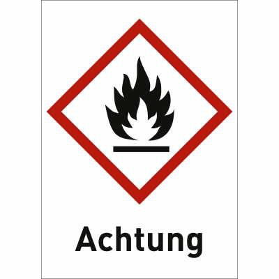 Flamme mit Text: Achtung (GHS 02) Flamme mit Text: Achtung (GHS 02)