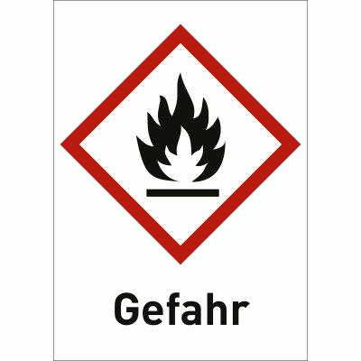 Flamme mit Text: Gefahr (GHS 02)