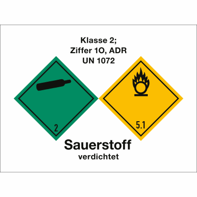 Klasse 2, Ziffer 1c, ADR UN 1072, verdichteter Sauerstoff Klasse 2, Ziffer 1c, ADR UN 1072, verdichteter Sauerstoff