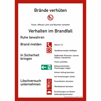 Brandschutzordnung für bauliche Anlagen (mit Handfeuermelder) nach DIN 14096-A Brandschutzordnung für bauliche Anlagen (mit Handfeuermelder) nach DIN 14096-A