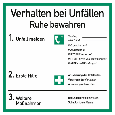 Verhalten bei Unfällen nach ISO 7010 Verhalten bei Unfällen nach ISO 7010