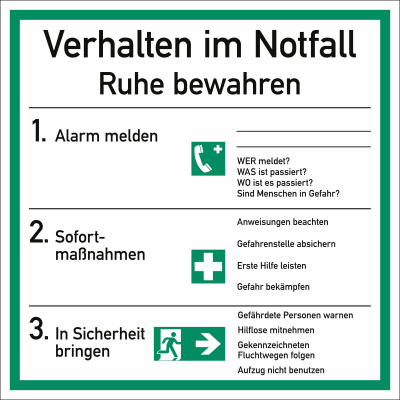 Verhalten im Notfall nach ISO 7010 Verhalten im Notfall nach ISO 7010