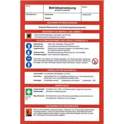 Betriebsanweisung PSM - Restposten Betriebsanweisung PSM - Restposten