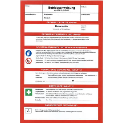 Betriebsanweisung MOTORENÖLE - Restposten