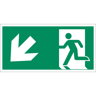 Rettungsweg links abwärts nach ISO 7010 (E 001), ISO 3864, ISO 16069 Rettungsweg links abwärts nach ISO 7010 (E 001), ISO 3864, ISO 16069