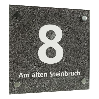 Elegantes Hausnummernschild mit Straßenangabe - Schriftfarbe weiß Elegantes Hausnummernschild mit Straßenangabe - Schriftfarbe weiß