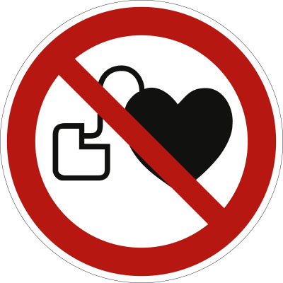 Kein Zutritt für Personen mit Herzschrittmachern oder implantierten Defibrillatoren nach ISO 7010 (P 007) Kein Zutritt für Personen mit Herzschrittmachern oder implantierten Defibrillatoren nach ISO 7010 (P 007)