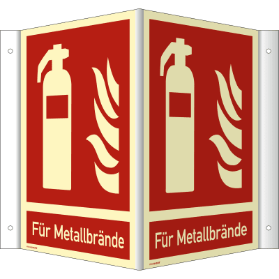 Nasen-/Winkelschild Feuerlöscher - Für Metallbrände (ISO 7010) Nasen-/Winkelschild Feuerlöscher - Für Metallbrände (ISO 7010)