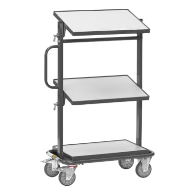 ESD-Beistellwagen mit neigbaren Holzbodenetagen - Tragkraft 200 kg ESD-Beistellwagen mit neigbaren Holzbodenetagen - Tragkraft 200 kg