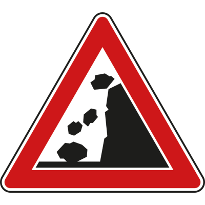 Steinschlag, Aufstellung rechts - Verkehrsschild VZ 101-15 Steinschlag, Aufstellung rechts - Verkehrsschild VZ 101-15