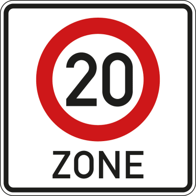 Beginn einer Tempo 20-Zone - Verkehrsschild VZ 274.1-20 Beginn einer Tempo 20-Zone - Verkehrsschild VZ 274.1-20