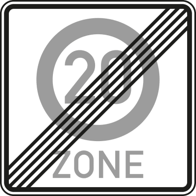 Ende einer Tempo 20-Zone - Verkehrsschild VZ 274.2-20 Ende einer Tempo 20-Zone - Verkehrsschild VZ 274.2-20