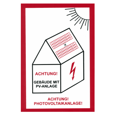 Schild Warnung vor Gefahren durch Photovoltaikanlage (Variante 1) Schild Warnung vor Gefahren durch Photovoltaikanlage (Variante 1)