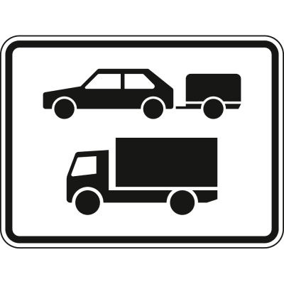 Nur Pkw mit Anhänger und Kfz mit einer zulässigen Gesamtmasse über 3,5 t, einschl. ihrer Anhänger und Zugmaschinen, ausgenommen Pkw und Kraftomnibusse - Verkehrsschild VZ 1048-20 Nur Pkw mit Anhänger und Kfz mit einer zulässigen Gesamtmasse über 3,5 t, einschl. ihrer Anhänger und Zugmaschinen, ausgenommen Pkw und Kraftomnibusse - Verkehrsschild VZ 1048-20