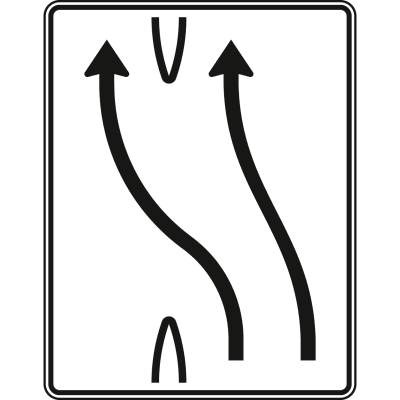 Überleitungstafel 2-streifig nach links, 1 Fahrstreifen übergeleitet - Verkehrszeichen VZ 501-13 Überleitungstafel 2-streifig nach links, 1 Fahrstreifen übergeleitet - Verkehrszeichen VZ 501-13