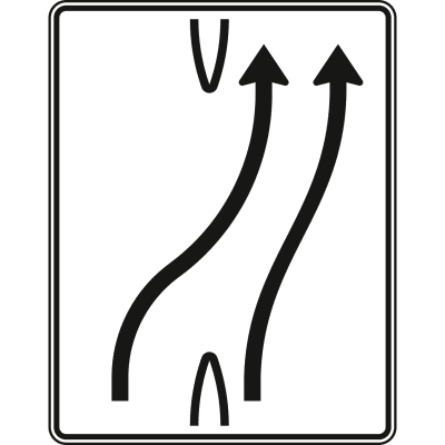 Überleitungstafel 2-streifig nach rechts, 1 Fahrstreifen übergeleitet - Verkehrszeichen VZ 501-23 Überleitungstafel 2-streifig nach rechts, 1 Fahrstreifen übergeleitet - Verkehrszeichen VZ 501-23
