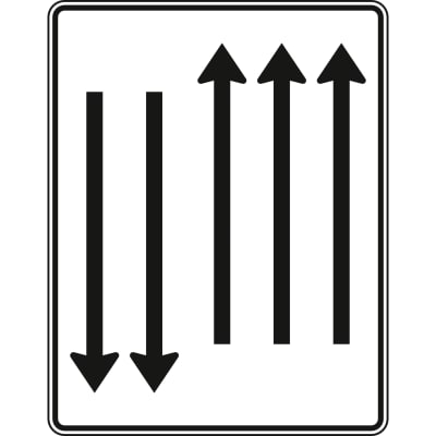 Fahrstreifentafel mit Gegenverkehr, 3-streifig in Fahrtrichtung und 2-streifig in Gegenrichtung - Verkehrszeichen VZ 522-34 Fahrstreifentafel mit Gegenverkehr, 3-streifig in Fahrtrichtung und 2-streifig in Gegenrichtung - Verkehrszeichen VZ 522-34