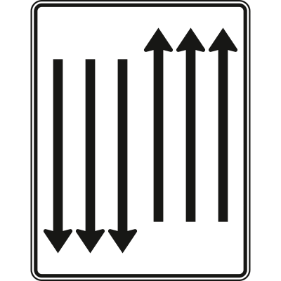 Fahrstreifentafel mit Gegenverkehr, 3-streifig in Fahrtrichtung und 3-streifig in Gegenrichtung - Verkehrszeichen VZ 522-36